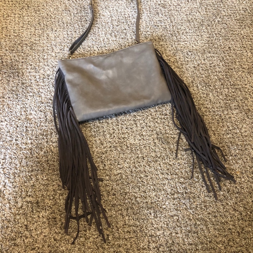 Remi & Reid Grey Fringe Vegan Leather Handbag